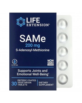 Life Extension, SAMe, S-аденозилметионин, 200 мг, 30 вегетарианских таблеток, покрытых кишечнорастворимой оболочкой Life Extension, SAMe, S-аденозилметионин, 200 мг, 30 вегетарианских таблеток, покрытых кишечнорастворимой оболочкой